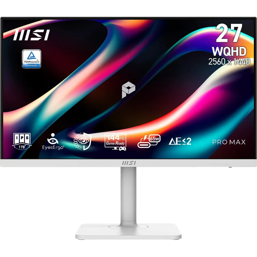 msi PRO MAX 271QPHW E14 27-inch IPS 2560 x 1440 (QHD) Hub Computer Monitor, 144Hz, Free-Sync, HDR Ready, HDMI, DisplayPort, VESA Mountable, Height Adjustable, Speaker, White