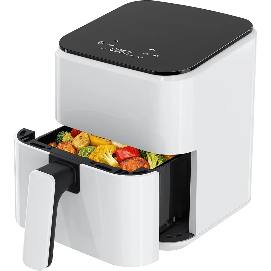 Compact Digital Air Fryer 3 Qt, Small Airfryer with Nonstick Plate, Dishwasher Safe Basket, Auto Shutoff, Simple Touchscreen, Quick Meals for Small Spaces