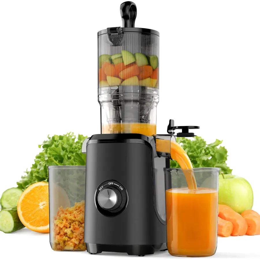 NEWBULIG Juicer Machines, 4.25" Feed Chute Cold Press Juicer, Black