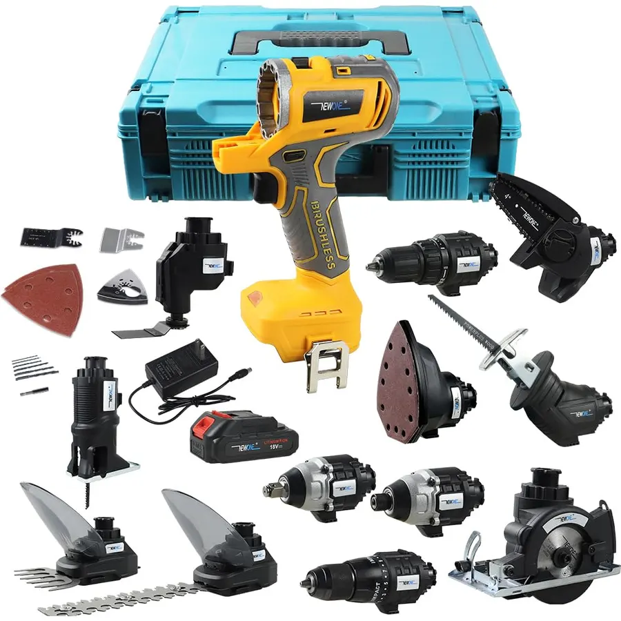 NEWONE 12-Tools Set Power Tool Combo Kits Compatible with De-Walt 20V Battery,Cordless Tool Set,2 Batteries and Charger