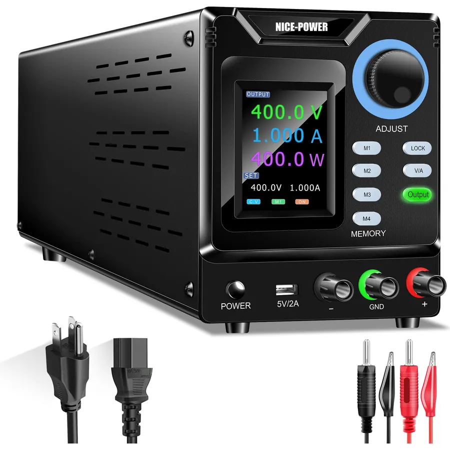 NICE-POWER DC Power Supply Variable, 0-400V 0-1A High Voltage Bench Power Supply with Memory Storage & Encoder Knob, Adjustable Regulated Lab Power Supply with Output Switch Lock Button Color Display