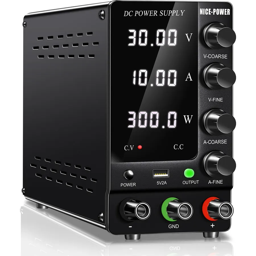NICE-POWER DC Power Supply Variable 30V 10A, Adjustable Switching Regulated DC Bench Power Supply with Output Switch High Precision 4-Digit LED Display, Benchtop Lab Power Supplies with 5V/2A USB Port