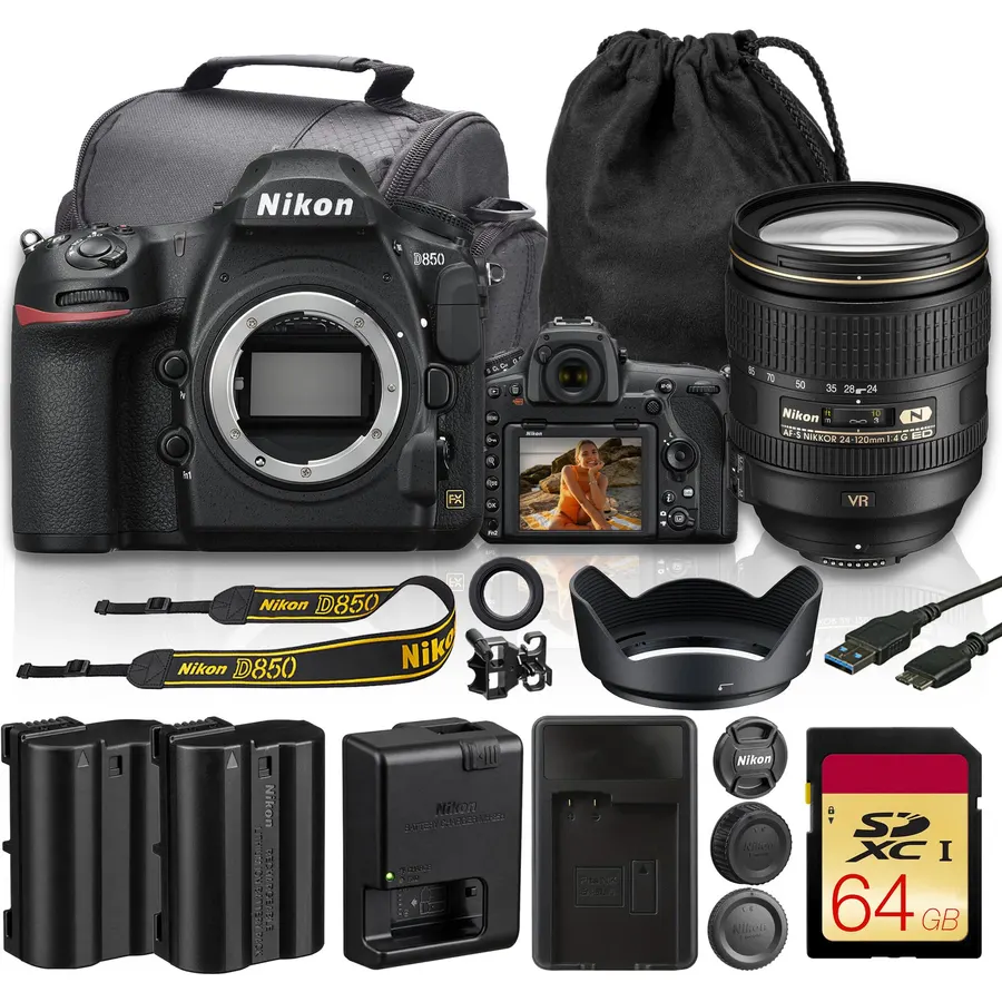 Nikon D850 45.7MP FX DSLR Camera + 24-120mm f/4 VR Lens Bundle