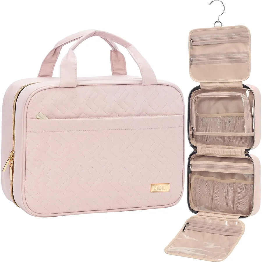 NISHEL Travel Toiletry Bag for women, Portable Hanging makeup Organizer