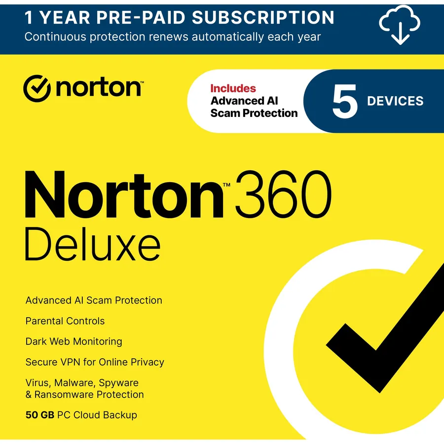 Norton 360 Deluxe Antivirus, 3 Devices, Auto-Renews [Key Card]