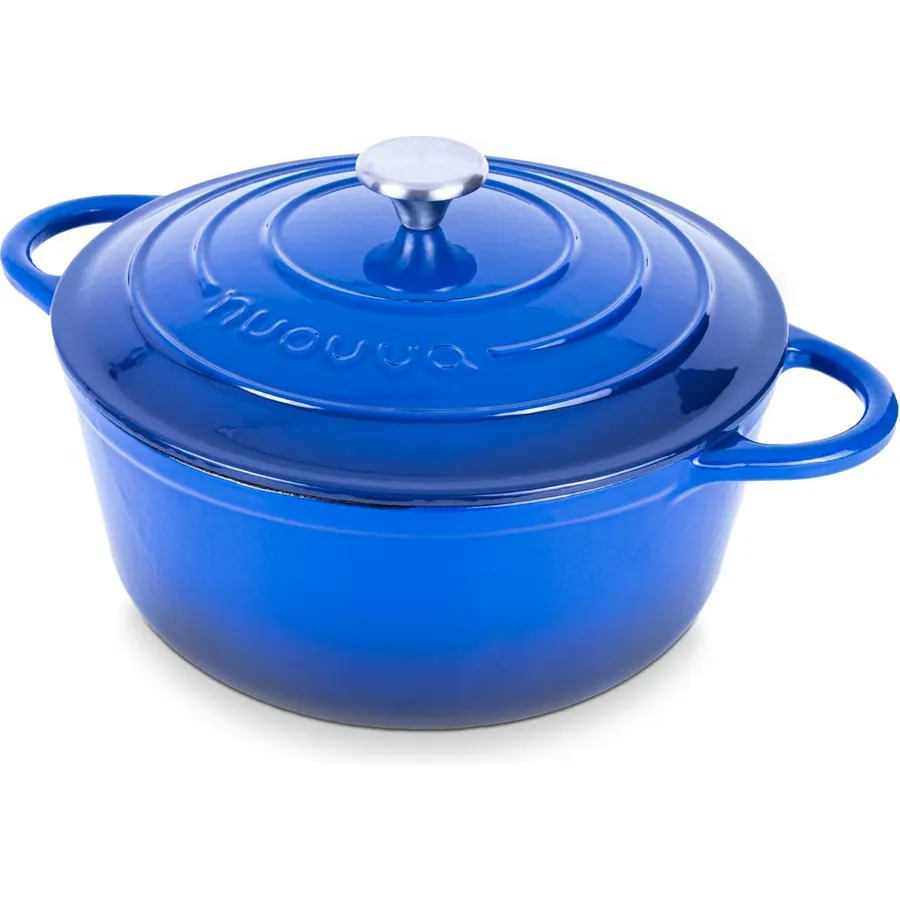 Nuovva Enamelled Cast Iron Dutch Oven Pot with Lid-6.4 Quart Non Stick Casserole Pot-Heavy Duty & Oven Safe up to 500° F - 28cm Dark Blue