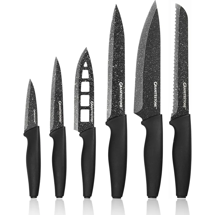Granitestone Nutriblade Knife Set, High Grade Professional Chef Kitchen Knives Set, Knife Sets Toughened Stainless Steel w Nonstick Mineral Coating, Blue, 6 Piece