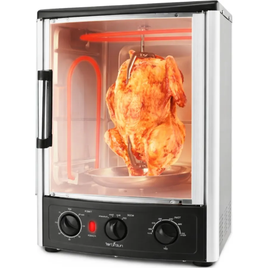 Nutrichef Vertical Countertop Oven with Rotisserie, Bake, Broil, & Kebab Rack Functions - Adjustable Settings - 2 Shelves - 1500W - Thanksgiving Turkey - Includes Grill, Kebab skewer racks & bake pan