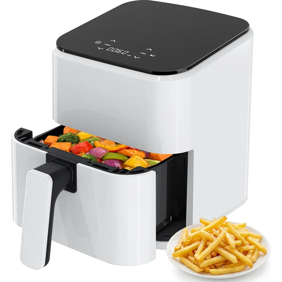 OLIXIS 3QT Air Fryer, Small Air Fryer with Digital PP Touch Panel, 400℉ Max Temp, Overheat Protection and Auto Shut-off, Nonstick and Dishwasher Safe Basket for Roast, Bake, Broil, Reheat, White