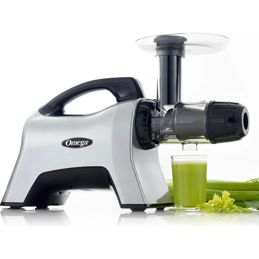 Omega Juicer NC1000HDS Juice Extractor and Nutrition System Slow Masticating BPA-FREE with Quiet Motor and Reverse Easy to Clean, 200-Watt, Silver