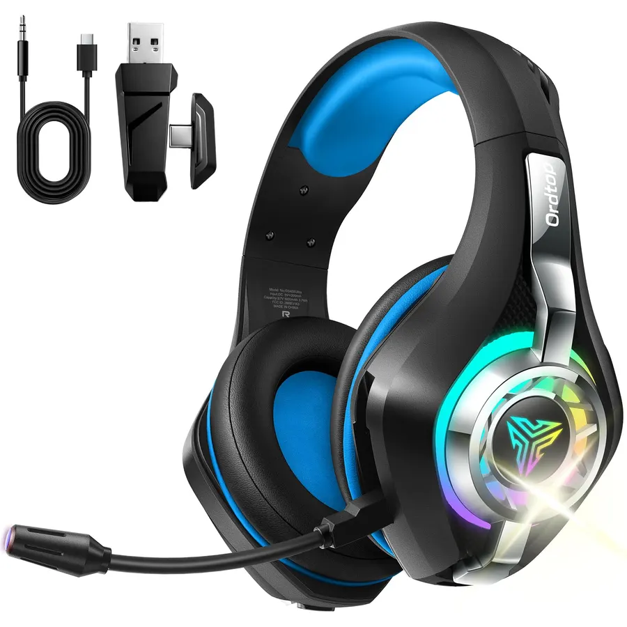 Ordtop 2.4GHz Wireless Gaming Headset for PS5/PS4/Switch, 45H RGB Lights