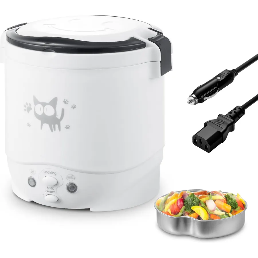 Tiiyee Mini Rice Cooker, 1L 12v Portable Rice Maker Car Food Steamer 2 Cup