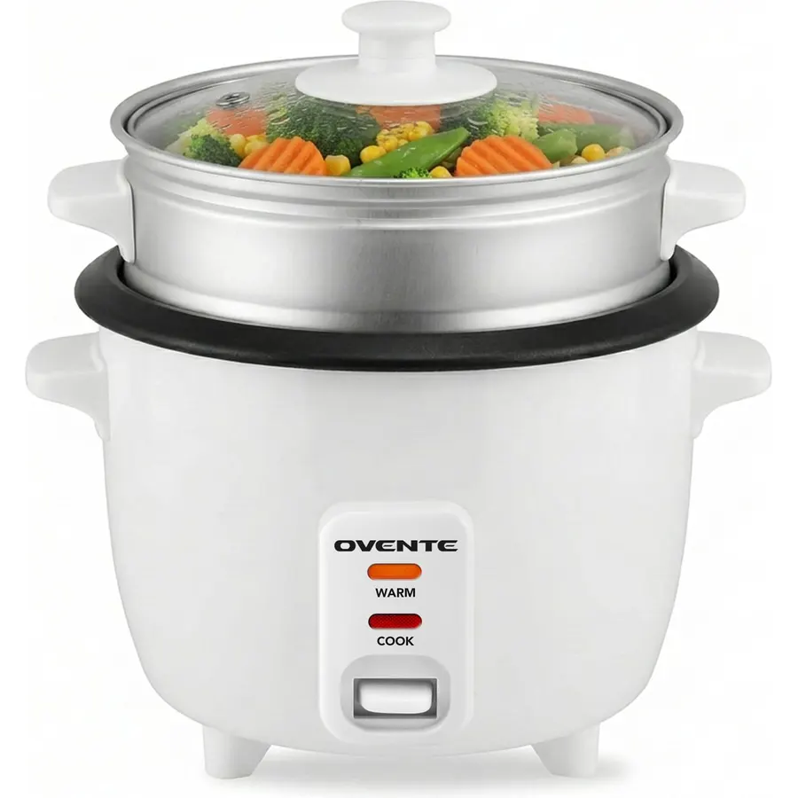 OVENTE 5-Cup Electric Rice Cooker and Food Steamer, White RCS01W