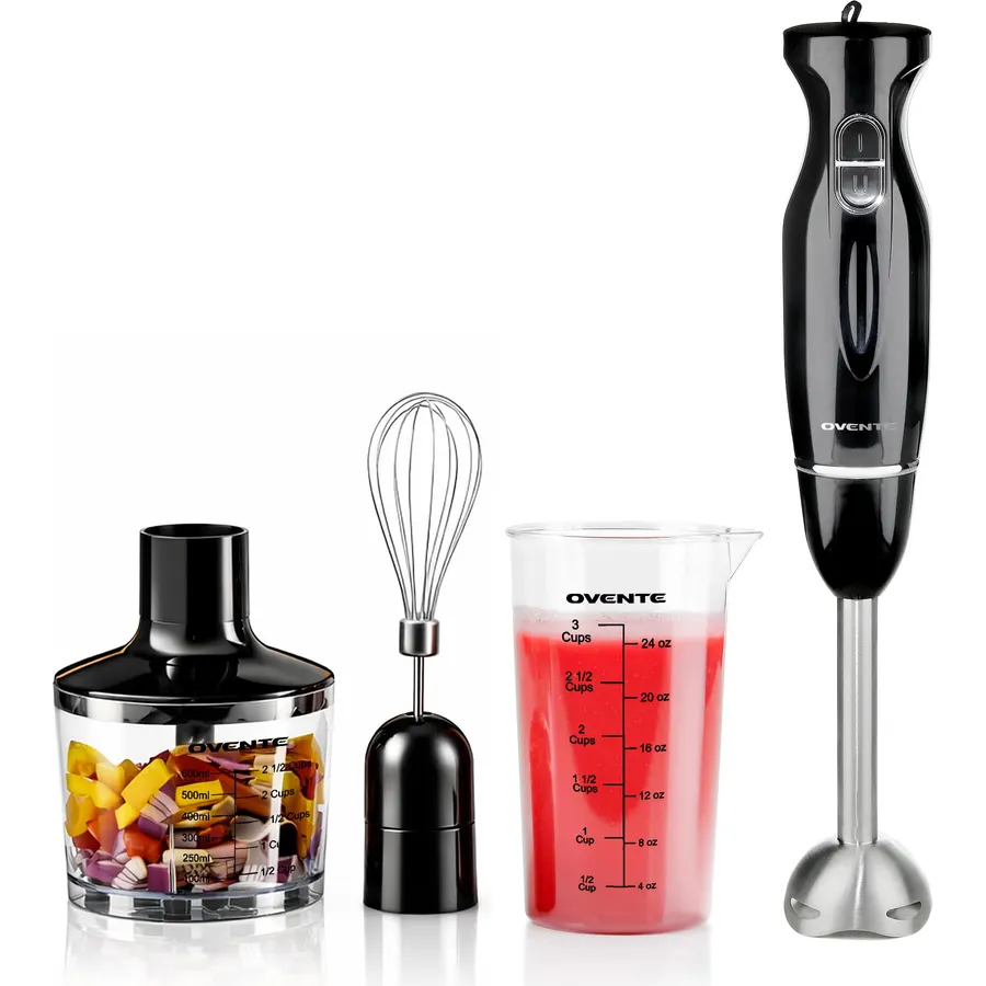 OVENTE Electric Hand Blender Set with 2 Mixing Speeds, 300W Black HS565B