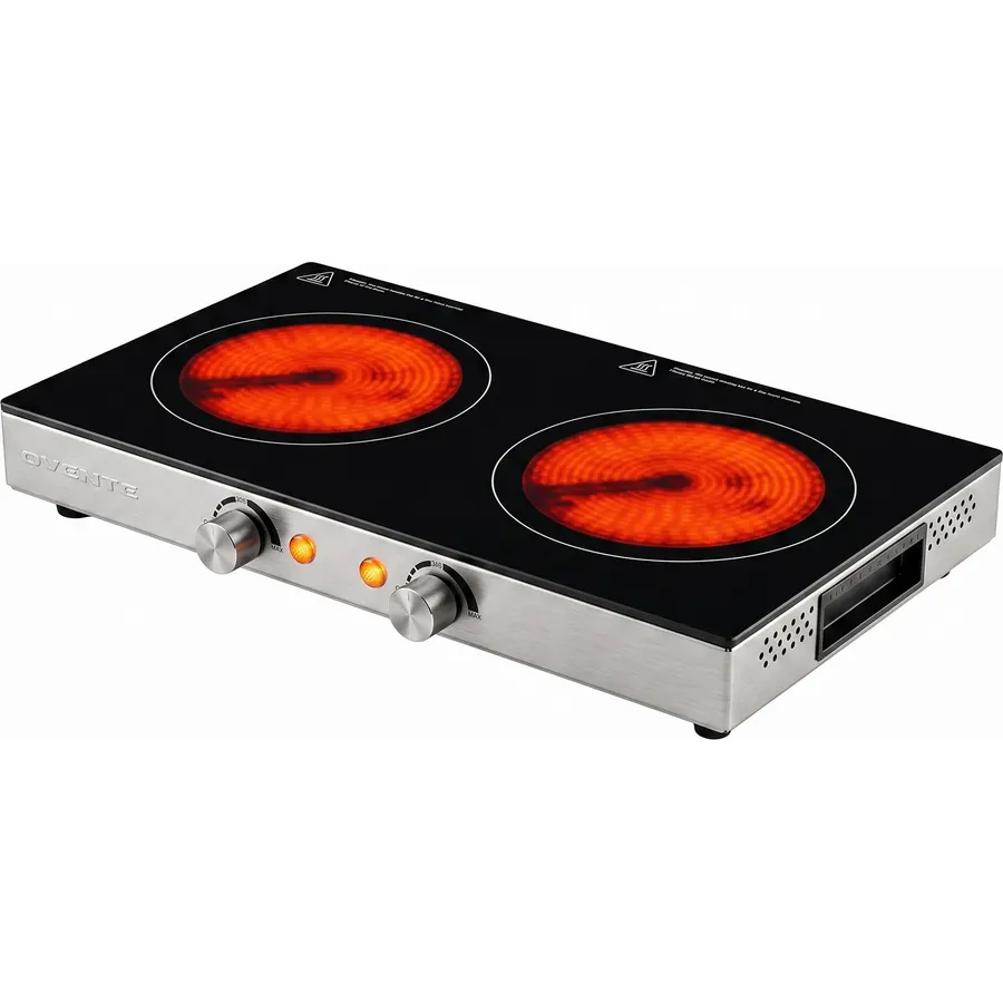 OVENTE Infrared Ceramic Double Burner, 1800W Hot Plate, Black BGI302GB