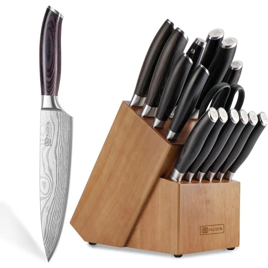 PAUDIN 17 PCS Kitchen Knife Set, Razor Sharp Knife Block Sets, Ideal Gifts