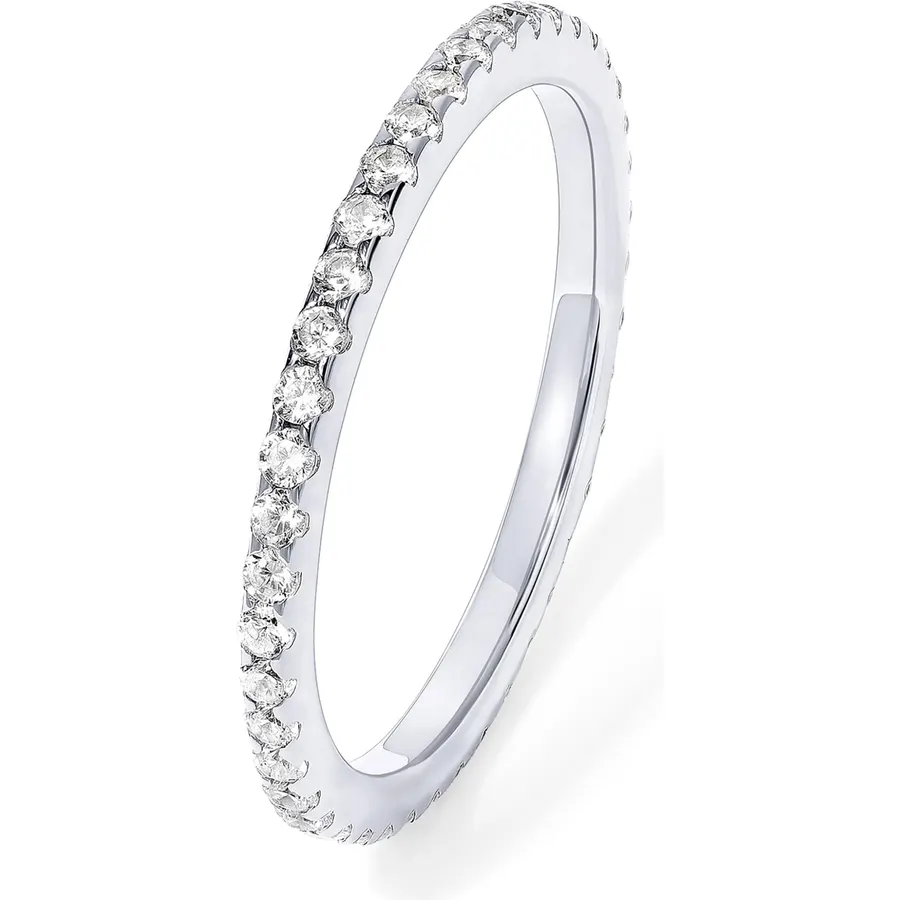 PAVOI 925 Sterling Silver Wedding Band for Women, 14K Gold Plated CZ Ring