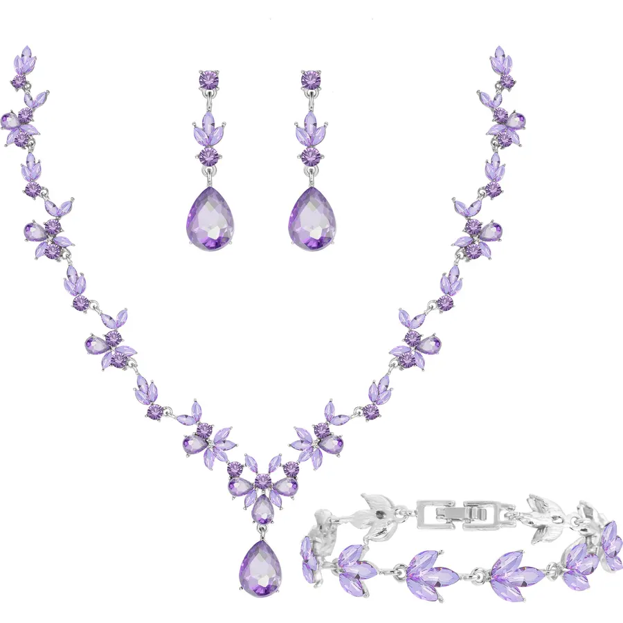 LOYALLOOK Teardrop Cluster Rhinestone Crystal Bridal Jewelry Set for Women