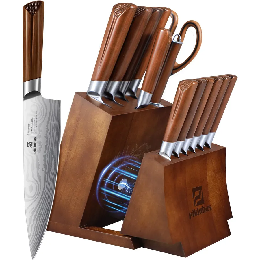 Piklohas 15-Piece Kitchen Knife Set, Detachable Steak Knife Block for Table