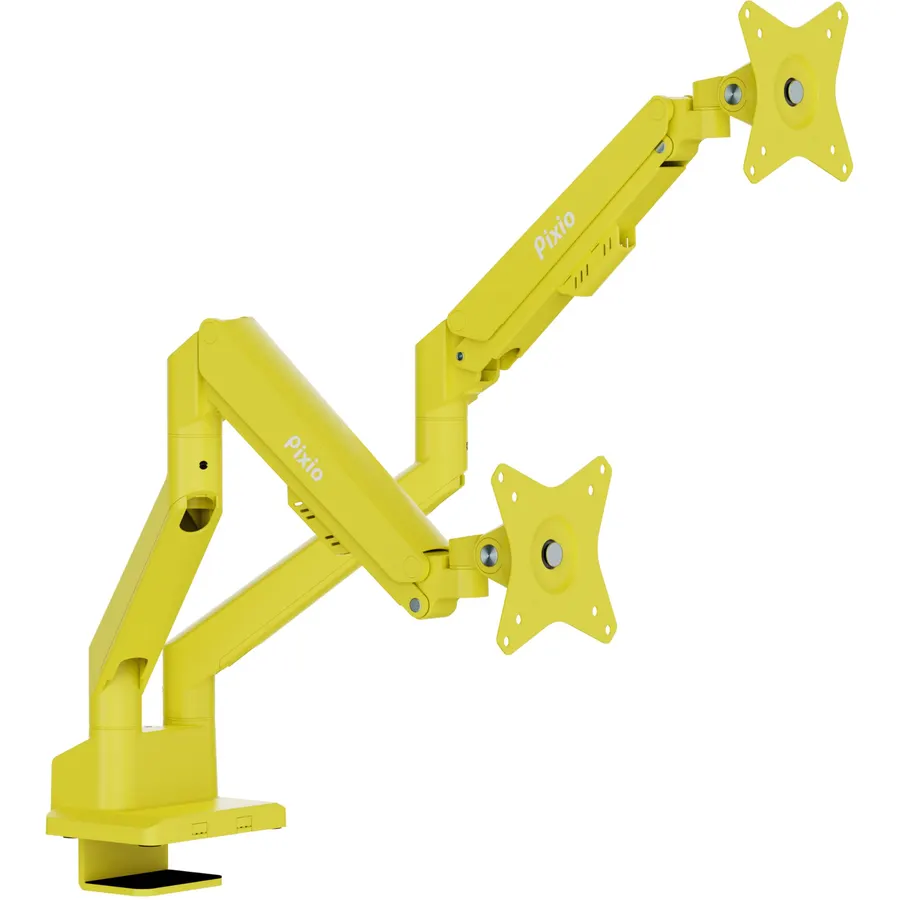 Pixio PS1D Wave Yellow Dual Monitor Arm Stand Desk Mount - Fits up to 32 inches Monitors and up to 19.8lbs. VESA Compatibility and Integrated Cable Management