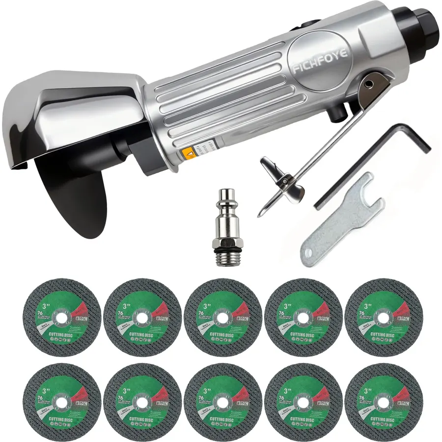 Pneumatic Air Cut Off Tool – 20,000 RPM, 3-Inch Cutting Wheel, Die-Cast Aluminum Body, 180° Adjustable Wheel Guard, 6-Piece Cut Off Wheels Included, for Metal Sheet & Rod Cutting