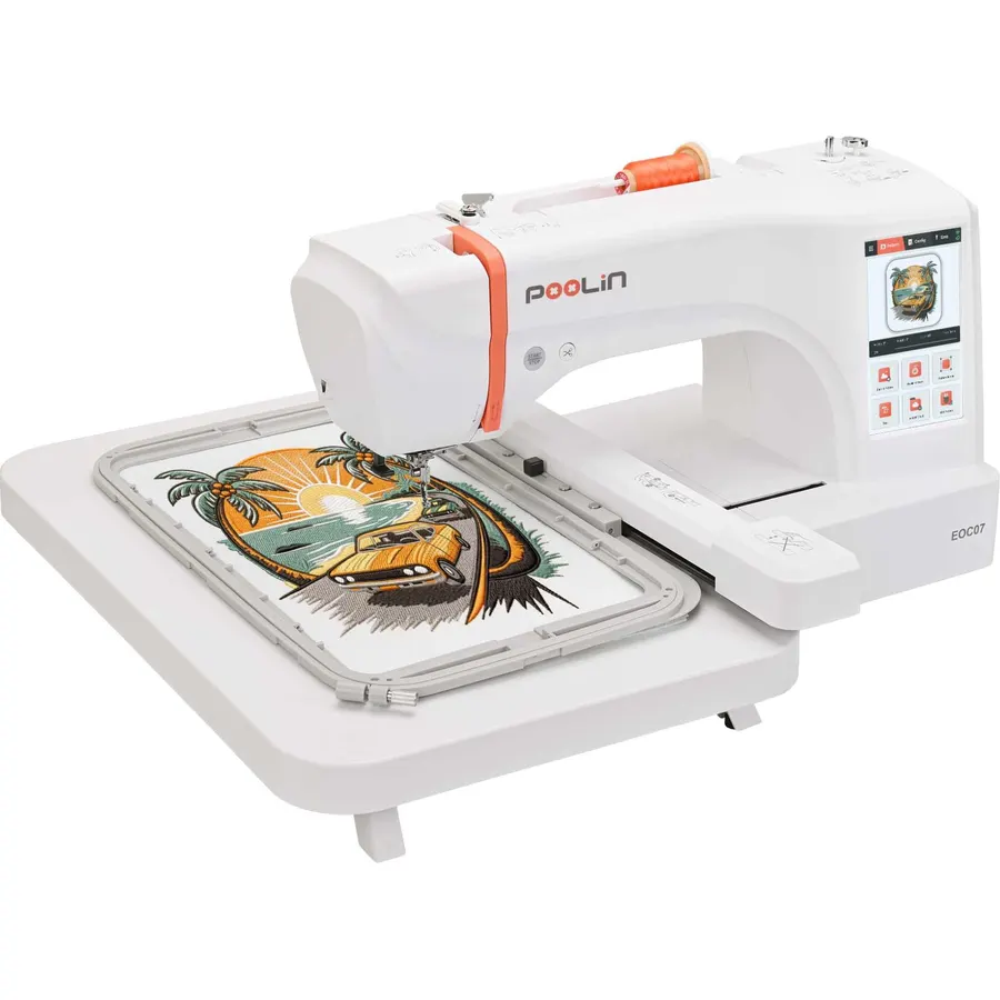 Poolin EOC07 Embroidery Machine,with 7" Touchscreen,200 Built-in Designs