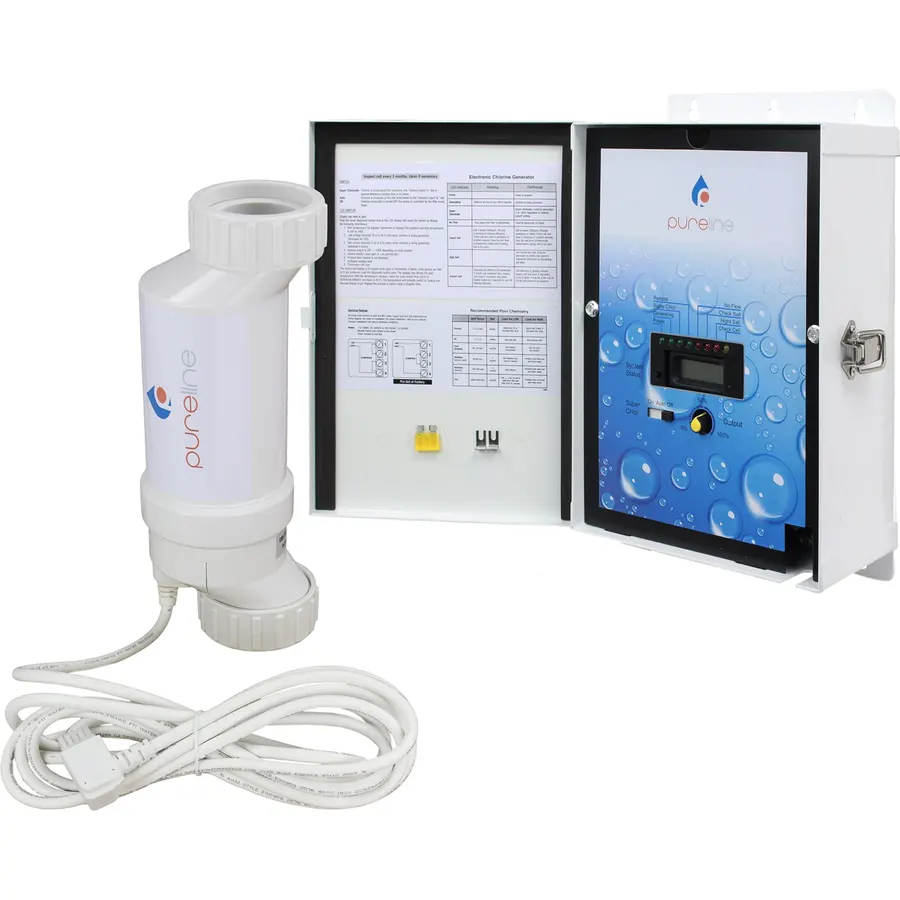 Pureline Crystal Pure Salt System, PL7703, Universal Pool Salt Chlorination System, Includes Control Panel, Salt Cell, 60,000 Gallon