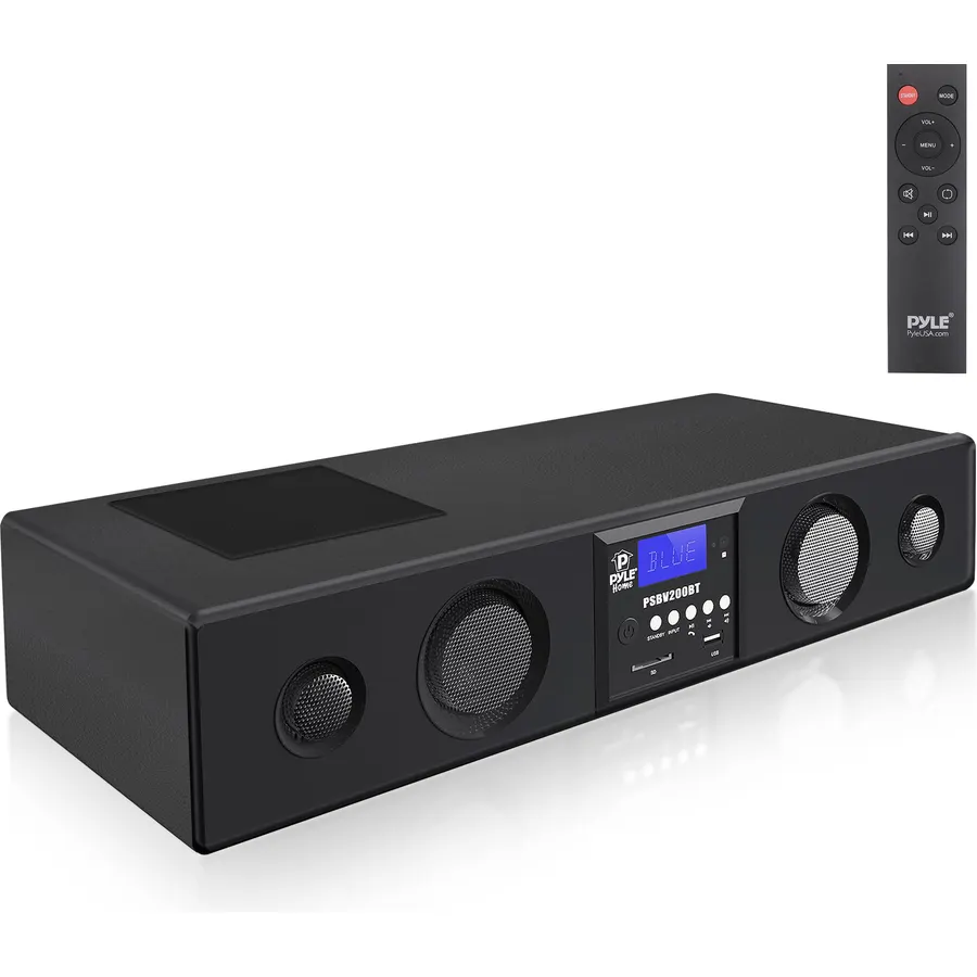Pyle 3D Surround Bluetooth Soundbar - Sound System Bass Speakers Compatible to TV, USB, SD, FM Radio with 3.5mm AUX Input , Remote Control, For Home Theater - PSBV200BT,Black