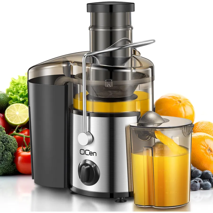QCen Juicer Machine 500W Centrifugal Juicer with Extra Wide Feed Chute