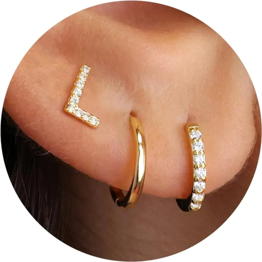 Ritach Gold Earrings for Women Girls, 3 Pairs Initial Hoop Earrings Set