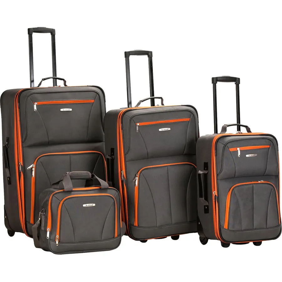 Rockland Fashion Softside 4 Piece Luggage Set, Expandable, (14" Tote/19"/24"/28"), Charcoal