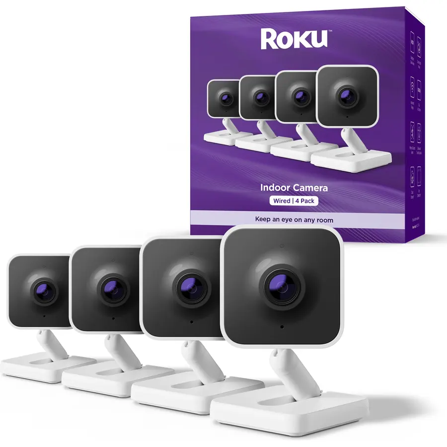 Roku Indoor Camera, Home Security with 1080p HD Color Night Vision, 2-Pack