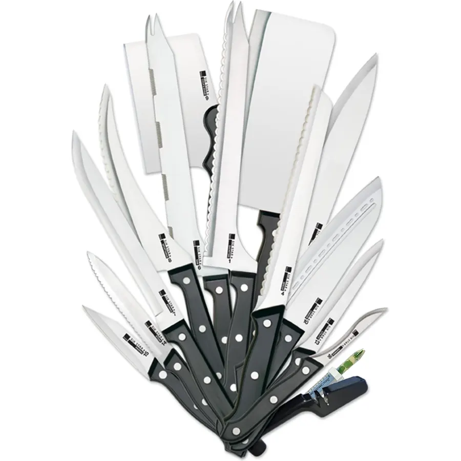 Ronco 20-Piece Stainless Steel Kitchen Knife Set with Included Sharpener