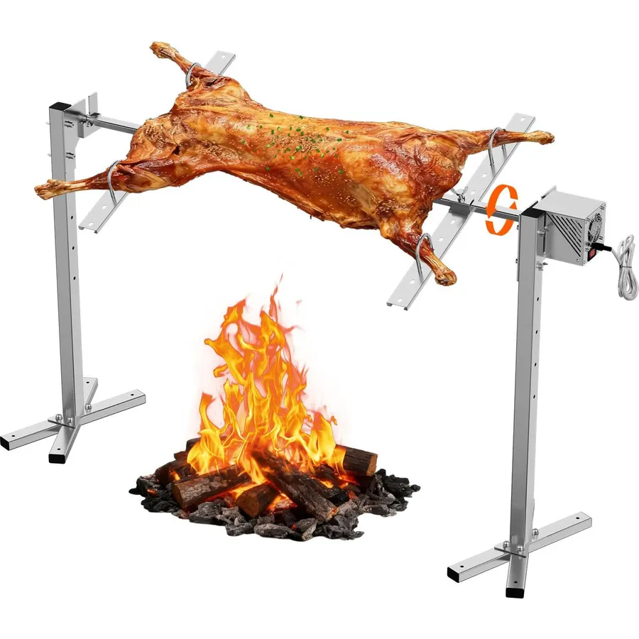 37" Electric Rotisserie Grill, Pig Lamb Spit Roaster Stand Rotisserie 132 Lbs Capacity With Adjustable Height, BBQ Charcoal Rotisserie Grill Kit Stainless Steel For Outdoor Party Camping