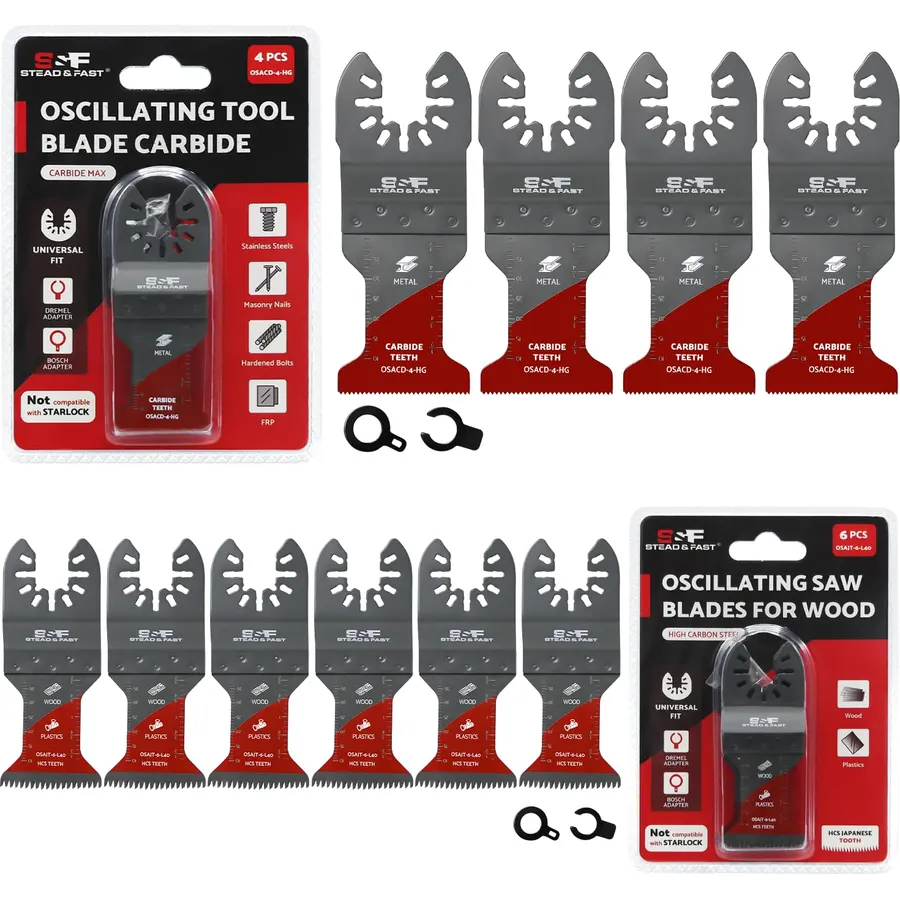 S&F STEAD & FAST Carbide Oscillating Tool Blades, 4-Pack, Multitool Blades Heavy Duty for Metal/Oscillating Tool Blade for Wood, Japanese Teeth, 6-Pack