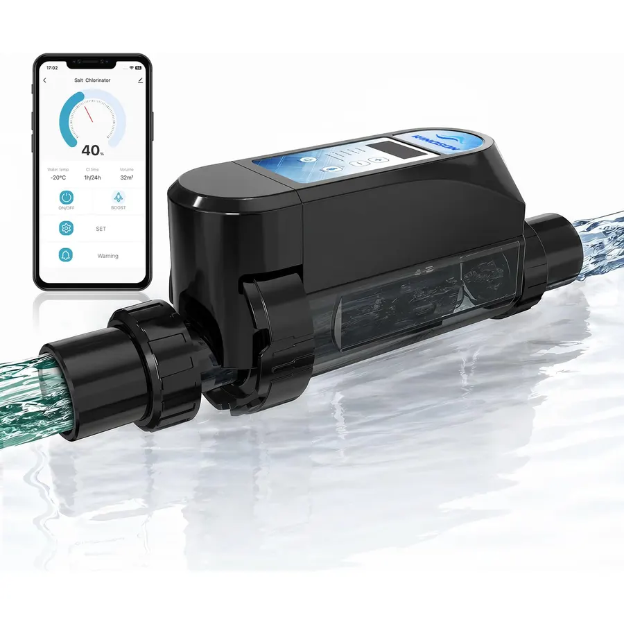Saltwater Pool Chlorinator System with Two Year Warranty-App Remote Control & Titanium Plate Self-Cleaning Smart Salt Chlorine Generator for Pools up to 13,000 Gallons