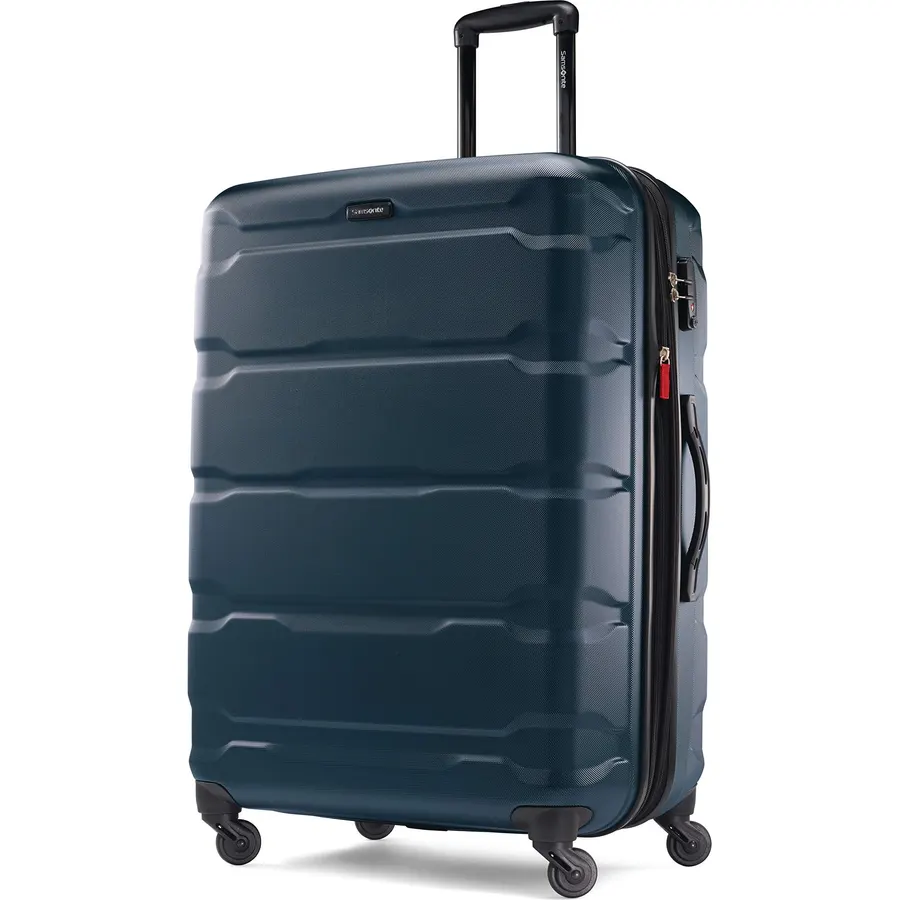 Samsonite Omni PC Hardside Expandable Luggage with Spinner Wheels, Teal, Checked-Large 28-Inch