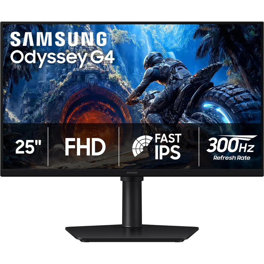 SAMSUNG 25" Odyssey G4 Series FHD Gaming Monitor, IPS, 240Hz, 1ms, G-Sync Compatible, AMD FreeSync Premium, HDR10, Ultrawide Game View, DisplayPort, HDMI, Fully Adjustable Stand, LS25BG402ENXGO