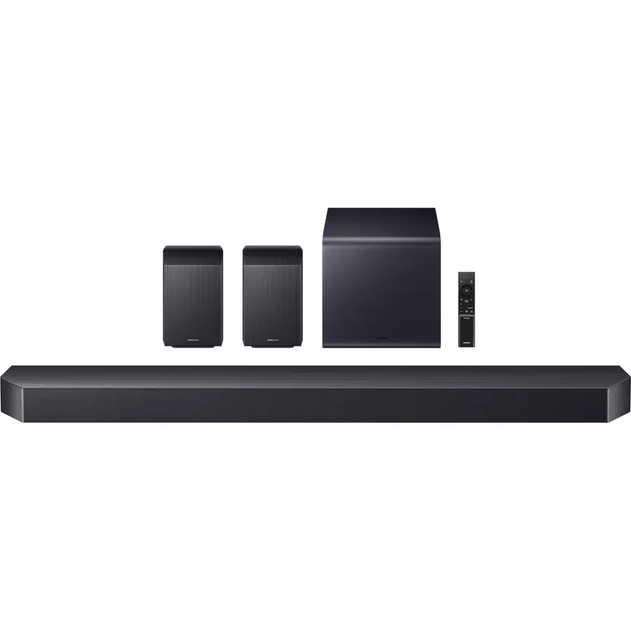 SAMSUNG Q990D 11.1.4ch Soundbar w/Wireless Dolby Atmos Audio, Rear Speaker Included, Q-Symphony, SpaceFit Sound Pro, Adaptive Sound, Game Mode Pro with Alexa Built-in, HW-Q990D/ZA