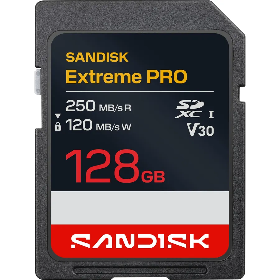 SanDisk 128GB Extreme PRO SD UHS-I Card, Up to 250MB/s Read and 120MB/s Write, 4K UHD, Full HD, U3, V30, SDSDXXJ-128G-GSCIN