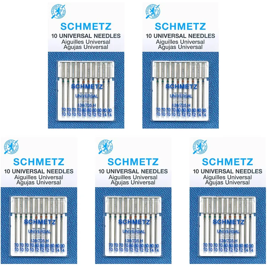 SCHMETZ Universal Sewing Machine Needles - Assorted Sizes, 10 Needle Card, Pack of 5