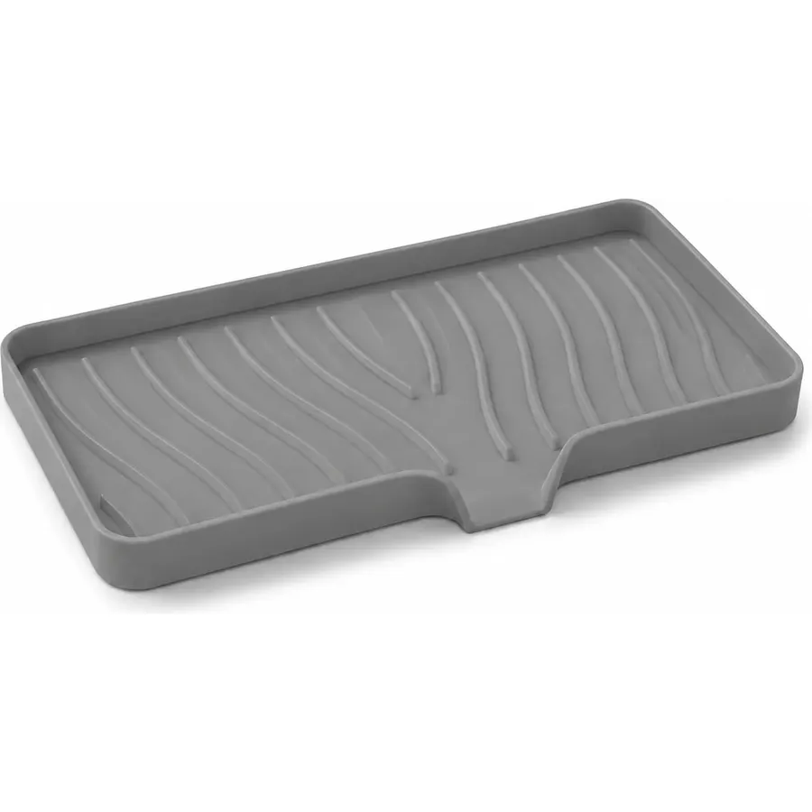 Silicone Sink Tray with Drain Spout, 10 x 5.2 Inch Self Draining Soap Dispenser Tray, Soap & Sponge Holder for Kitchen Sink Counter, Non-Slip Bathroom Organizer(Gray)