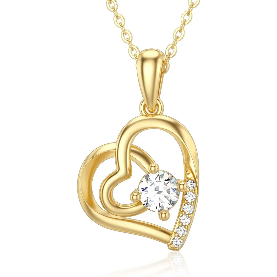 SISGEM 14K Solid Gold Heart Necklace for Women,Yellow Gold 0.55 Carat(CTTW) Moissanite Infinity Heart Pendant Necklaces Anniversary Birthday Gifts for Wife Mom 16''-18''
