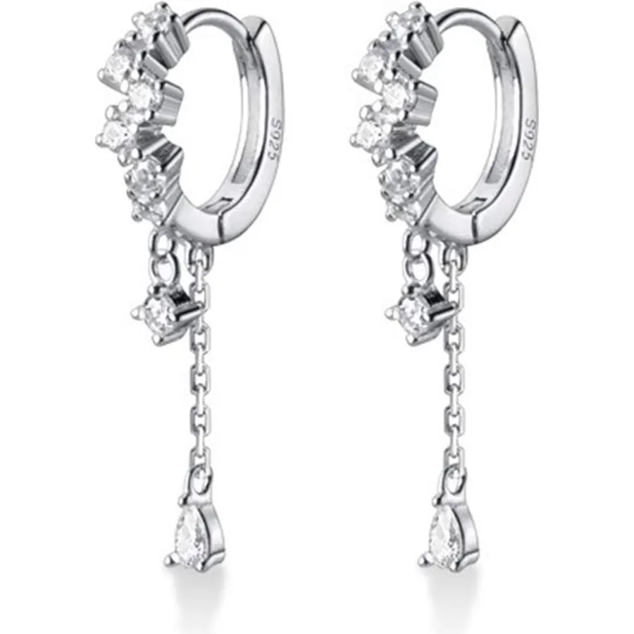 SLUYNZ 925 Sterling Silver CZ Hoop Earrings Dangle for Women Teen Girls Teardrop Huggie Earrings Drop Water Droplets Dangle Earrings Drop