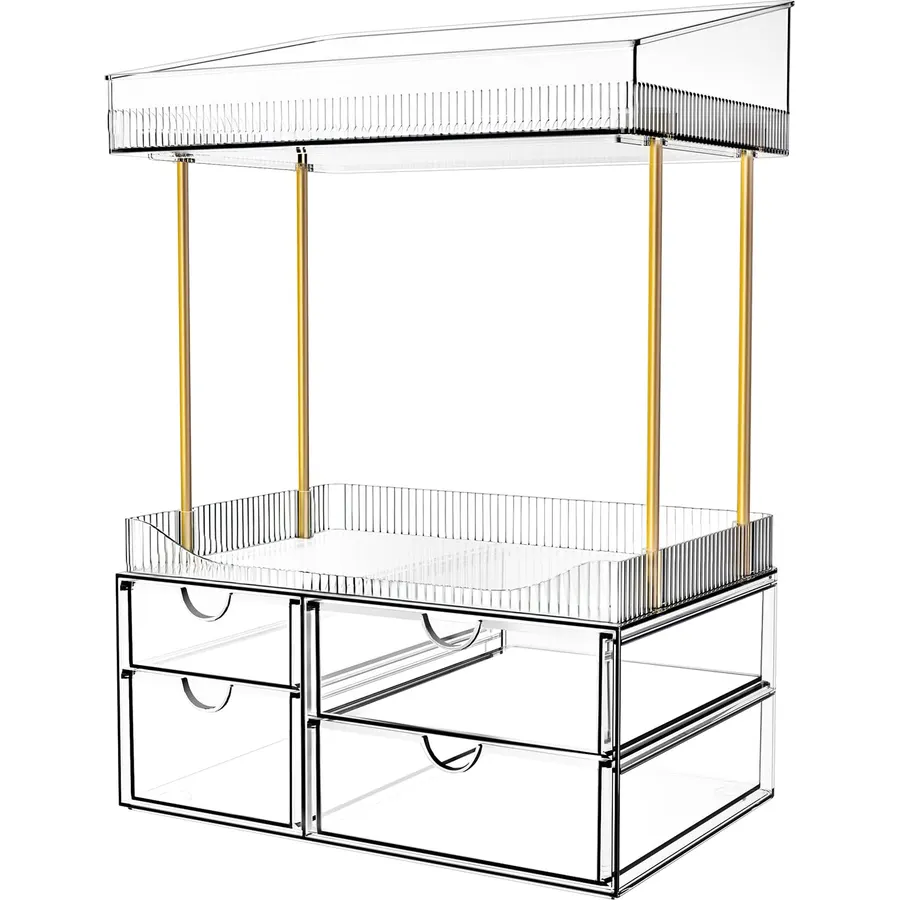 SNSLXH 4-Tier Clear Makeup Organizer Bathroom Storage