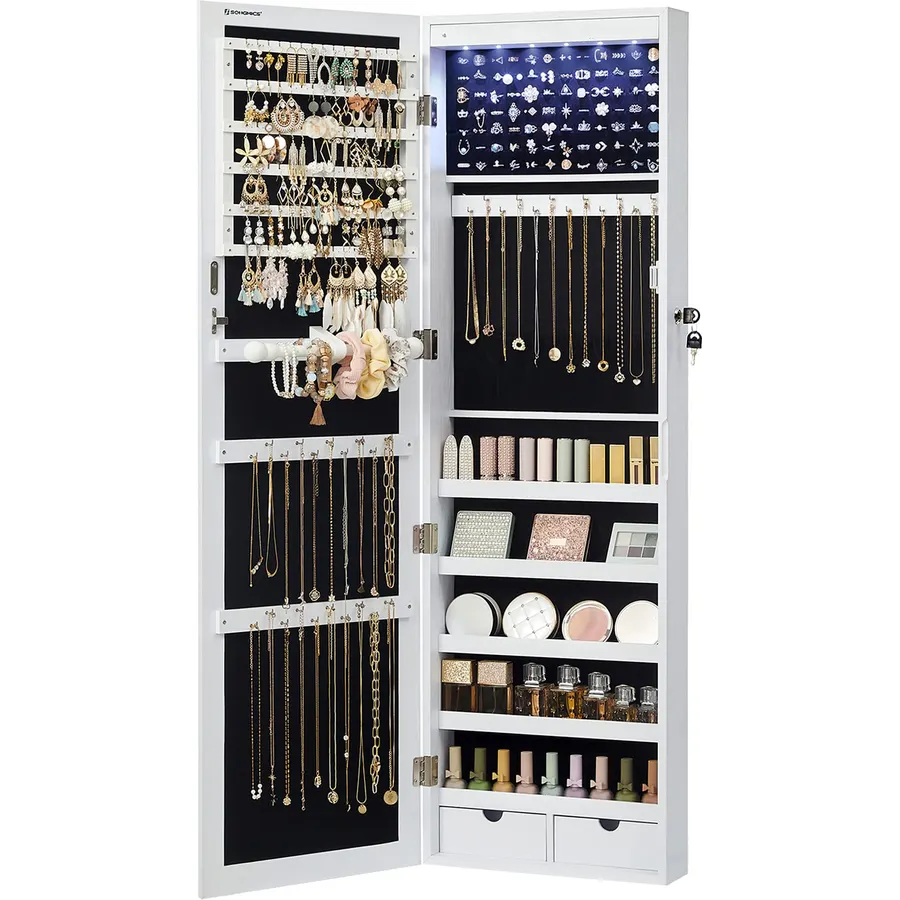 SONGMICS Jewelry Organizer, LED Jewelry Cabinet, Wall/Door Mounted