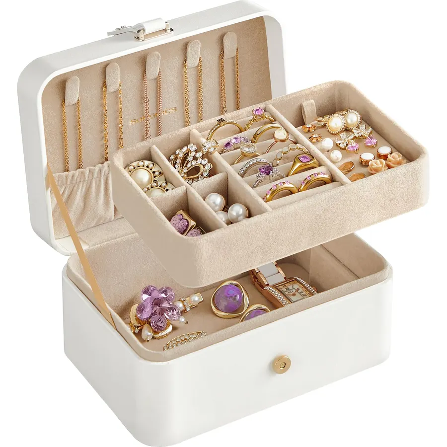 SONGMICS Travel Jewelry Organizer, 2-Layer Portable Jewelry Box Case