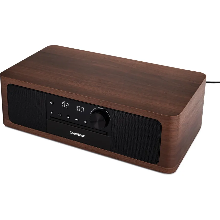 ClearClick Stereo Shelf System with CD Player, Bluetooth, FM Radio, USB Playback, Aux in, Optical in, Alarm Clock, & Remote Control