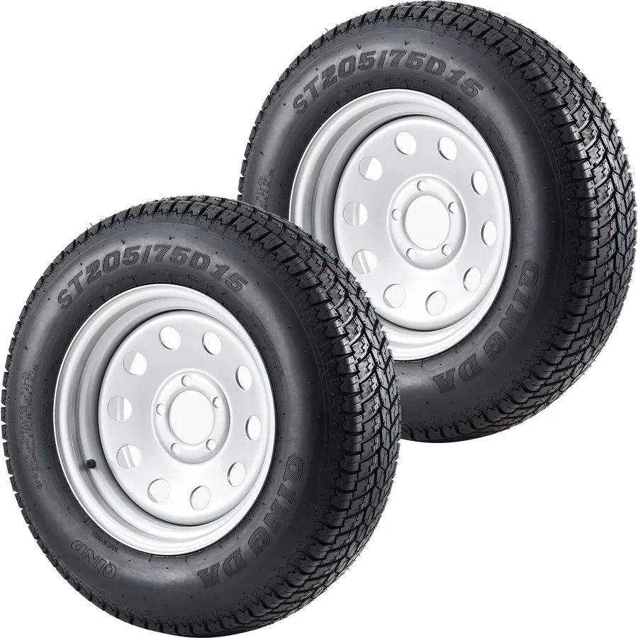 Garvee 2-Pack ST205/75D15 Trailer Tires and15" Rims, 5 Lug on 4.5" Bolt Pattern, 6PR Load Range C, Heavy Duty 205 75 15 Trailer Tires Rims for Utility, Boat, Camper, Cargo Trailers