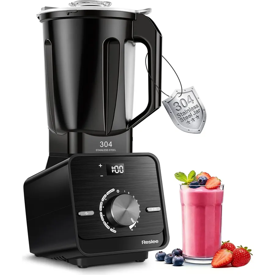 Stainless Steel Blender, 3.5HP Heavy Duty Professional Blender with 72oz Double-Wall 304 Thermal Jar (No Sweat, Cool-Touch), Smart Memory 10 Speeds for Smoothie, Milkshake, Hot Soup & Frozen Drinks
